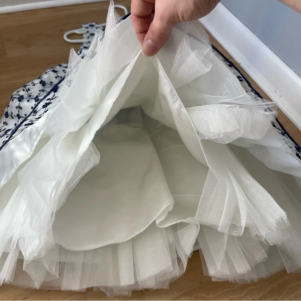 American Princess Girls 3T White with Navy Blue Flowers Dress.